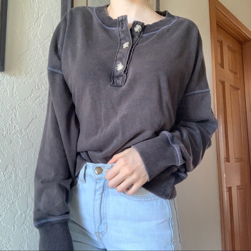 Aerie Black Gray Button Sweater